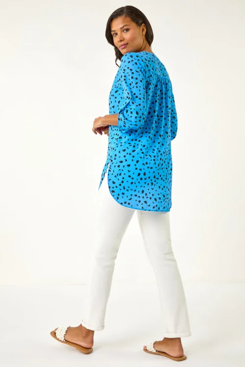 Roman Blue Spot Print V-Neck Button Blouse - Size 20 Image 4
