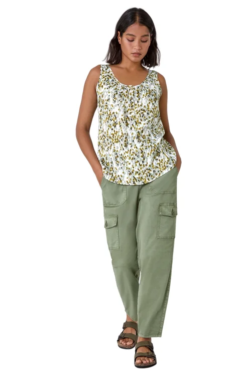 Roman Khaki Abstract Spot Print Button Vest - Size 10 Image 2