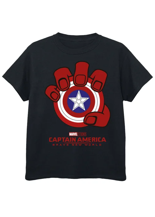 Marvel Captain America Brave New World Shield Kids Black T-Shirt (3-13 Years) - Age 9-11 Years Image 1