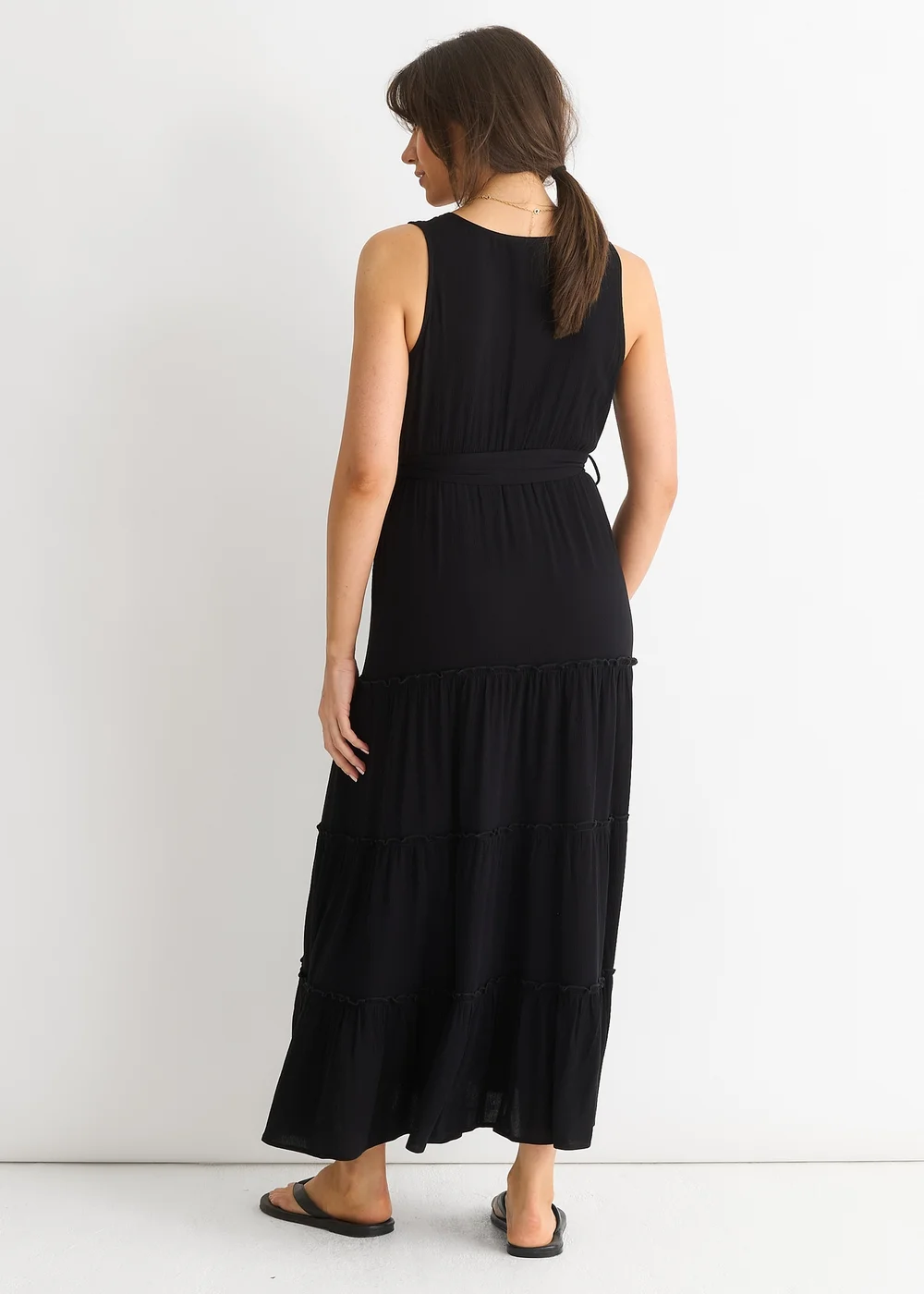 Gini London Black Viscose Wrap Tiered Maxi Dress - 14 Image 2