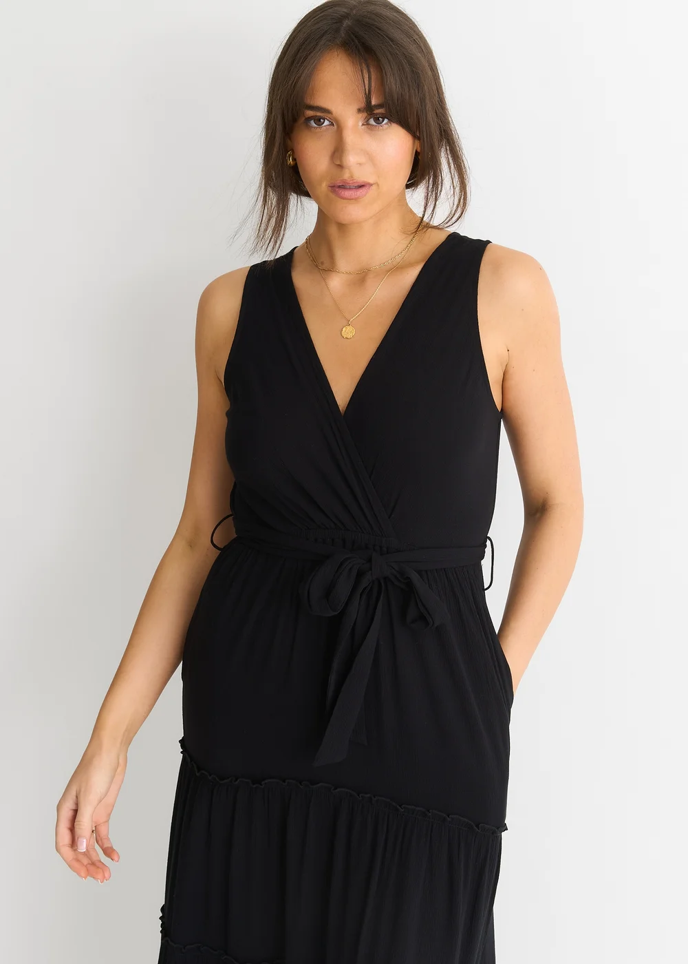 Gini London Black Viscose Wrap Tiered Maxi Dress - 10 Image 3