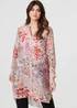 Izabel London Pink Floral Print Longline Semi Sheer Shirt - 16 Image 1