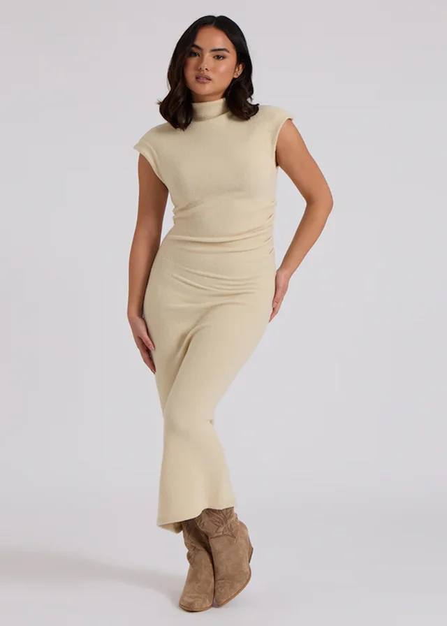 Urban Bliss Brushed Cream Jersey Maxi Ruched Dress