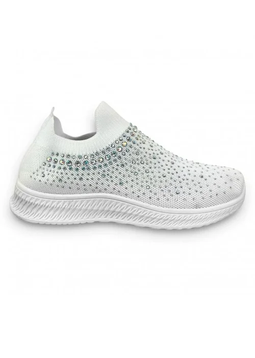 Love Lemonade White Crystal Rainbow Drop Stretch Sock Trainers - Size 3 Image 3