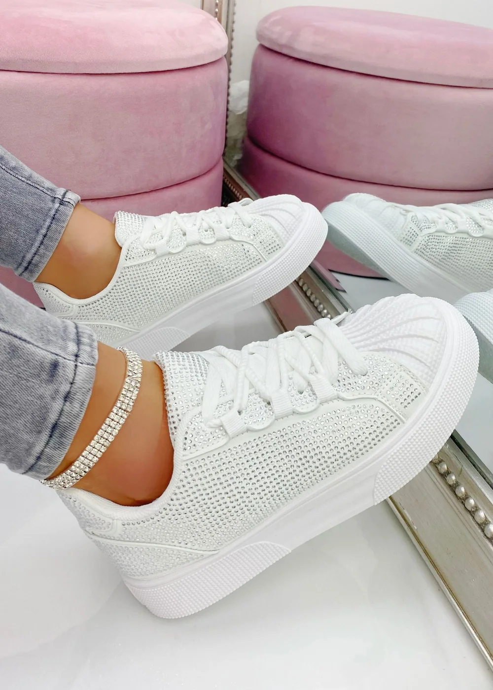 Love Lemonade White Sparkly Crystal Eternal Trainers - Size 5 Image 1