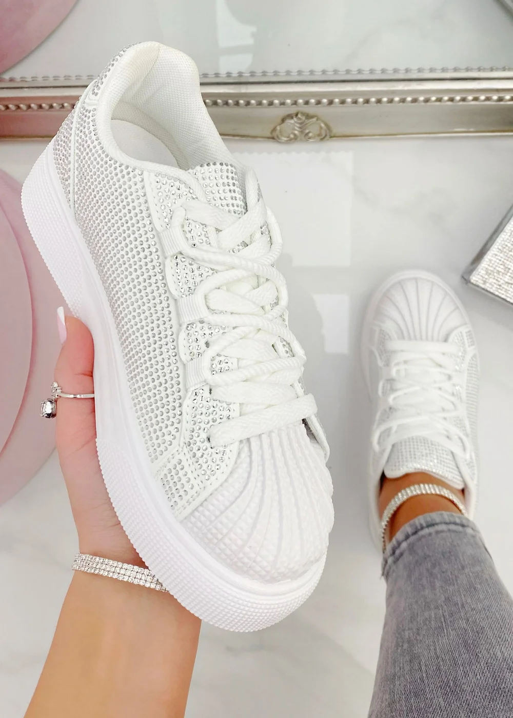 Love Lemonade White Sparkly Crystal Eternal Trainers - Size 5 Image 2