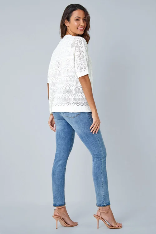 Roman Ivory Stitch Detail Knit Cardigan - Size 10 Image 3