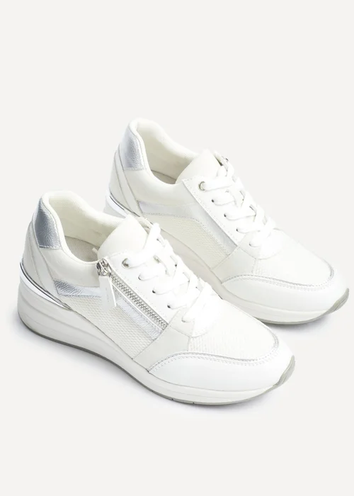 Linzi Everett White & Silver Wedged Trainer - Size 7 Image 4