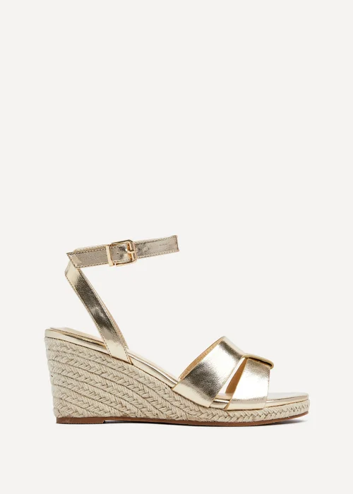 Linzi Bahia Gold Faux Leather Espadrille Inspired Wedge - Size 5 Image 2