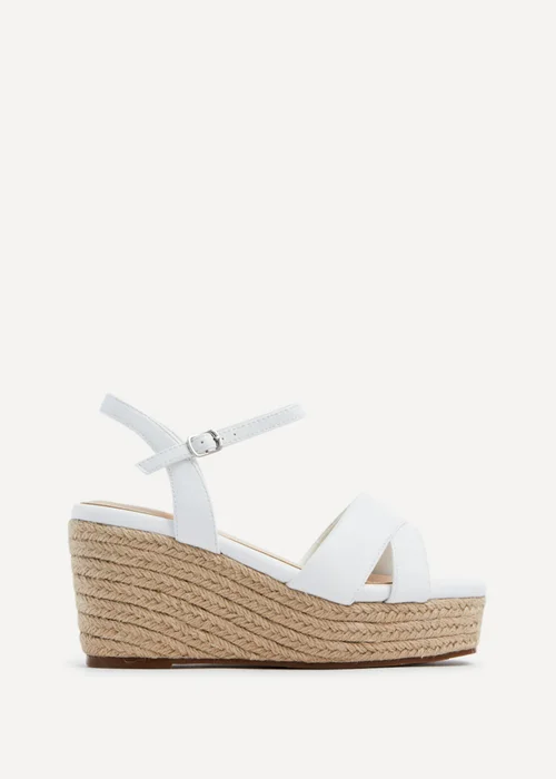 Linzi Desert Wide Fit White Faux Leather Wedges - Size 4 Image 2