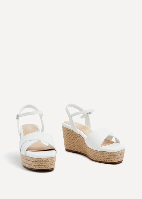 Linzi Desert Wide Fit White Faux Leather Wedges - Size 4 Image 3