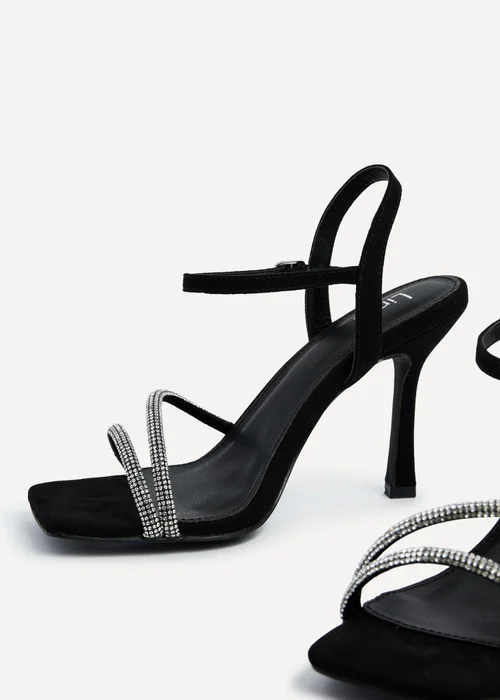 Linzi Mesmerize Black Faux Suede Square Toe Diamonte Embellished Heel - Size 5 Image 4