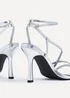 Linzi Savannah Silver Faux Leather Strappy Stiletto High Heel - Size 7 Image 5