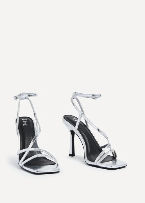 Linzi Savannah Silver Faux Leather Strappy Stiletto High Heel - Size 7 Image 3