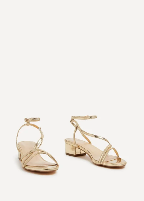Linzi Calista Gold Faux Leather Strappy Low Block Sandal - Size 6 Image 4