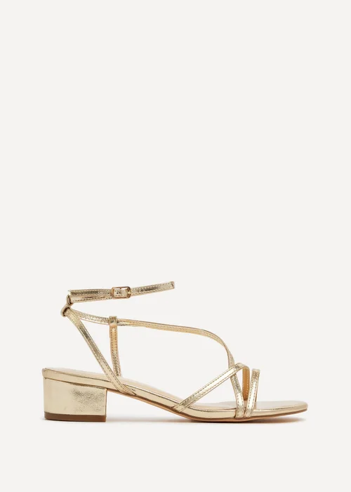 Linzi Calista Gold Faux Leather Strappy Low Block Sandal - Size 6 Image 2