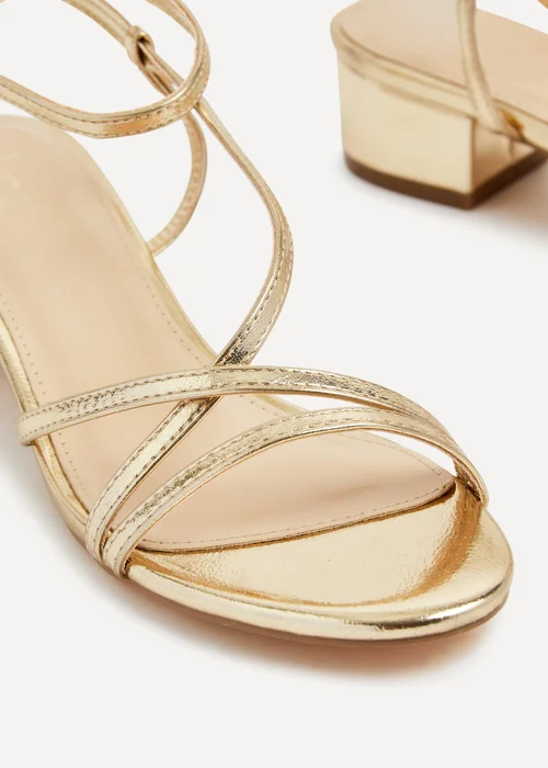Linzi Calista Gold Faux Leather Strappy Low Block Sandal - Size 6 Image 3