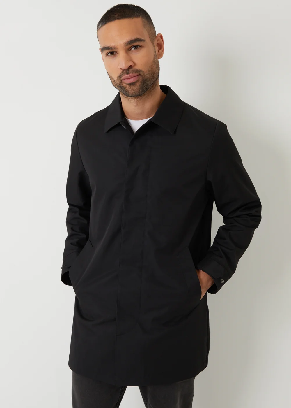 Threadbare Black Showerproof Longline Tailored Mac - S Image 5