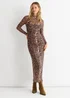 Gini London Brown Mesh Animal Print Jersey Maxi Dress - 12 Image 1