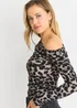 Gini London Light Grey Animal Print Jersey Slash Neck Top - 14 Image 4