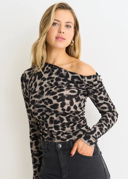 Gini London Light Grey Animal Print Jersey Slash Neck Top - 14 Image 3