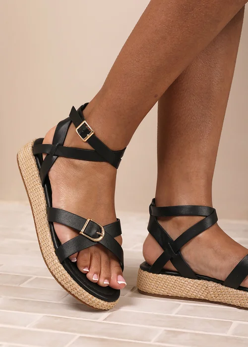 Where's That From Black PU Alora Cross-Over Buckle Strap Sandals - Size 3 Image 1