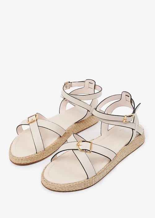 Where's That From Cream PU Alora Cross-Over Buckle Strap Sandals - Size 5 Image 3