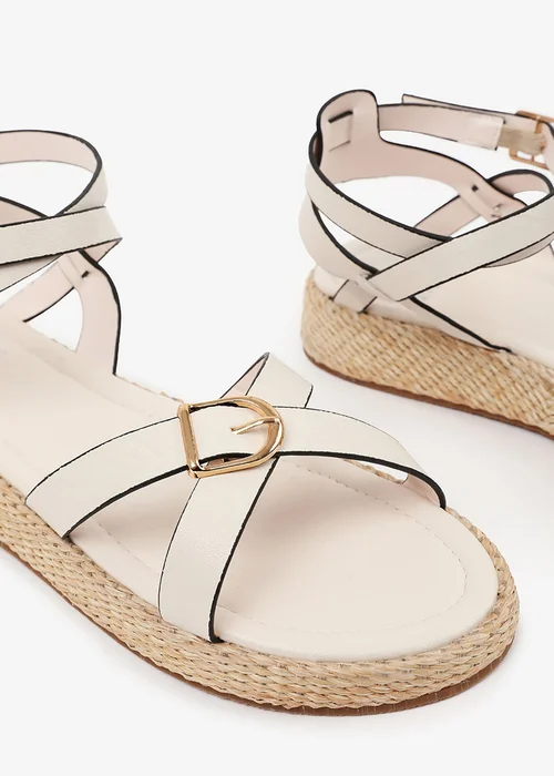 Where's That From Cream PU Alora Cross-Over Buckle Strap Sandals - Size 5 Image 4