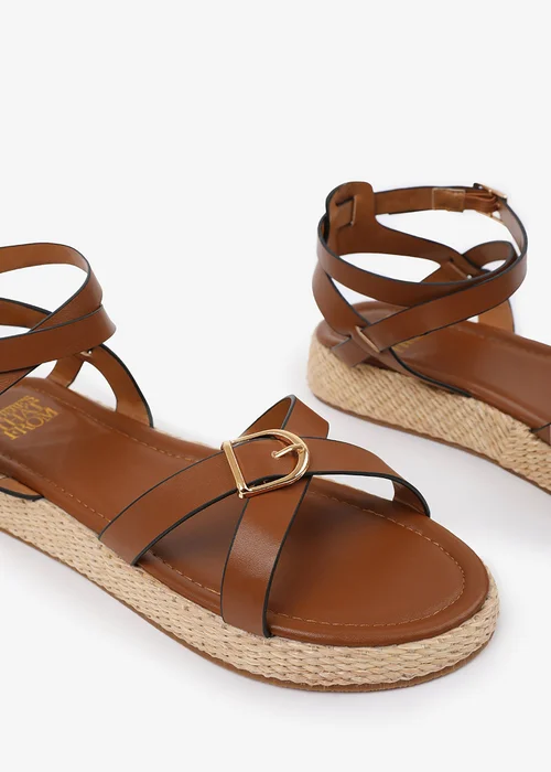 Where's That From Tan PU Alora Cross-Over Buckle Strap Sandals - Size 7 Image 4