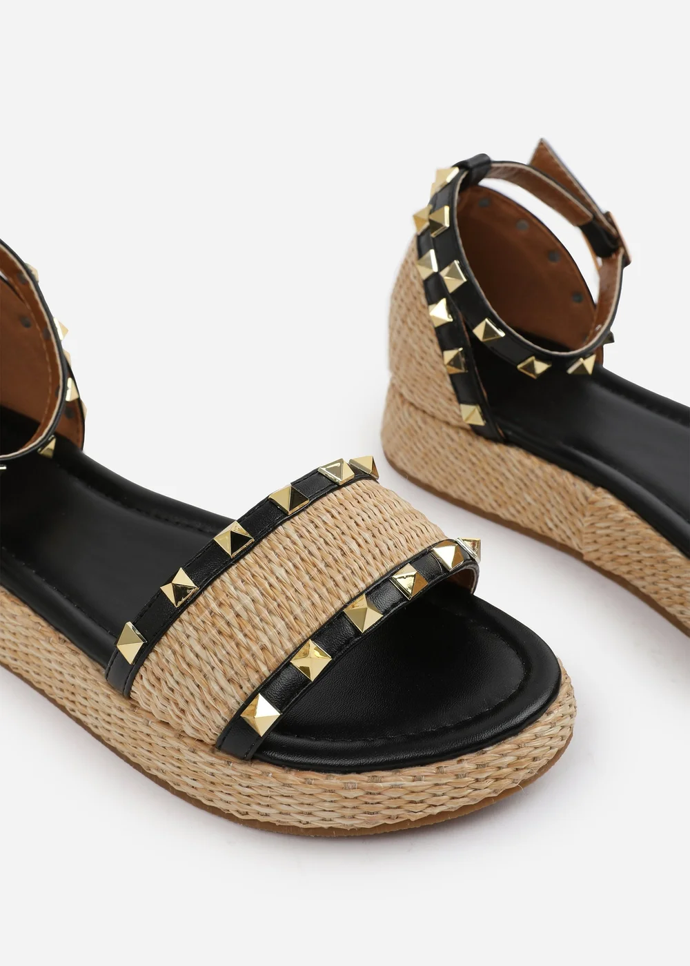 Where's That From Black-PU Aviva Wide-Fit Studded Gladiator Espadrille Flatform - 7 Image 5