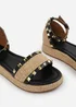 Where's That From Black-PU Aviva Wide-Fit Studded Gladiator Espadrille Flatform - Size 8 Image 5