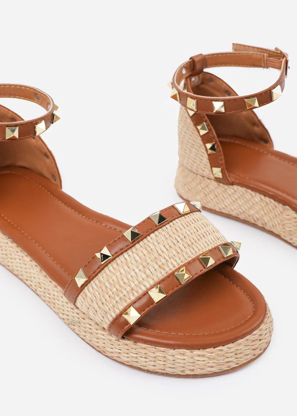 Where's That From Tan-PU Aviva Wide-Fit Studded Gladiator Espadrille Flatform - 4 Image 4