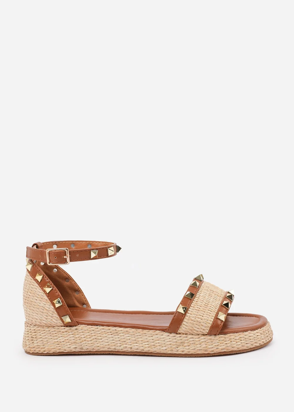 Where's That From Tan-PU Aviva Wide-Fit Studded Gladiator Espadrille Flatform - 4 Image 2