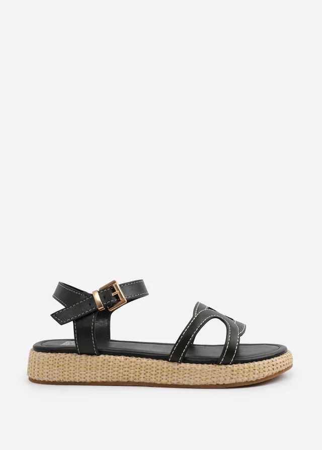 Where's That From Black PU Sofia Flatform Sandal