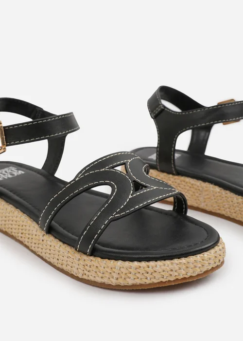 Where's That From Black PU Sofia Wide Fit Flatform Sandal - Size 7 Image 4