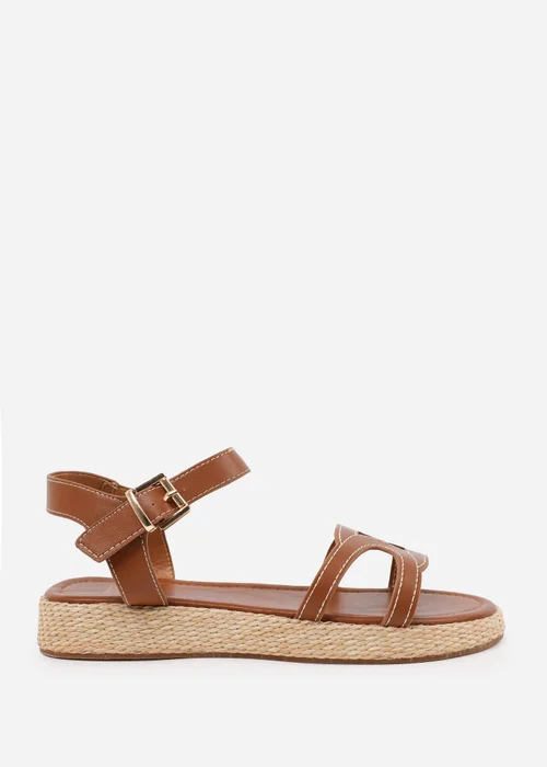 Where's That From Tan PU Sofia Wide Fit Flatform Sandal - Size 4 Image 2