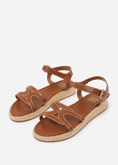 Where's That From Tan PU Sofia Wide Fit Flatform Sandal - Size 4 Image 3