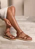 Where's That From Tan PU Sofia Wide Fit Flatform Sandal - Size 4 Image 5