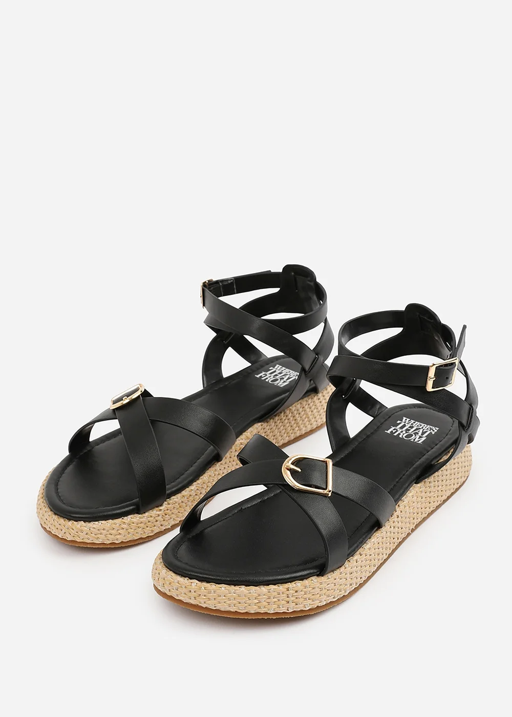Where's That From Black-PU Alora Wide-Fit Cross-Over Buckle Strap Sandals - 4 Image 3