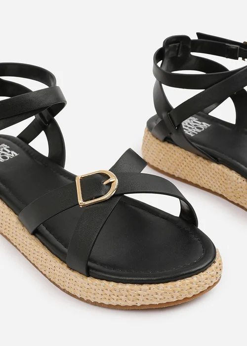 Where's That From Black-PU Alora Wide-Fit Cross-Over Buckle Strap Sandals - Size 5 Image 4
