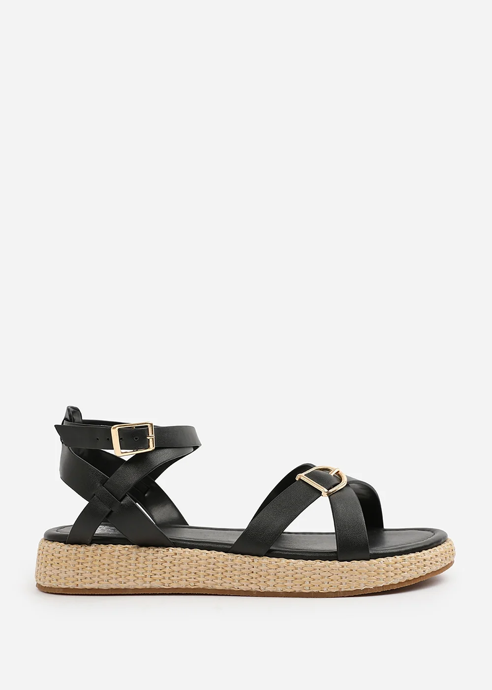 Where's That From Black-PU Alora Wide-Fit Cross-Over Buckle Strap Sandals - Size 5 Image 2
