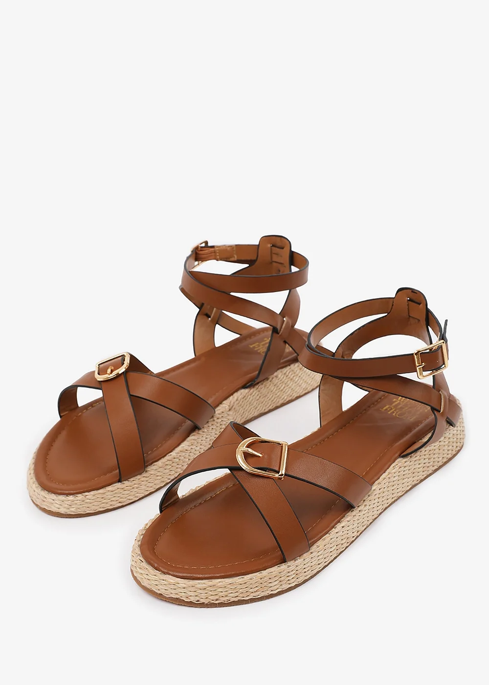 Where's That From Tan-PU Alora Wide-Fit Cross-Over Buckle Strap Sandals - 4 Image 3