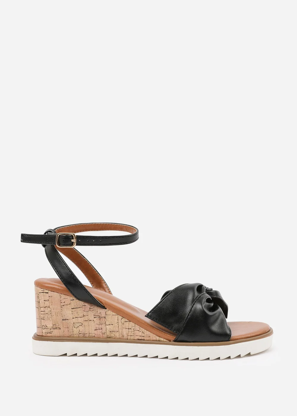 Where's That From Black PU Katara Knot Detail Wedge Shoes - Size 3 Image 2