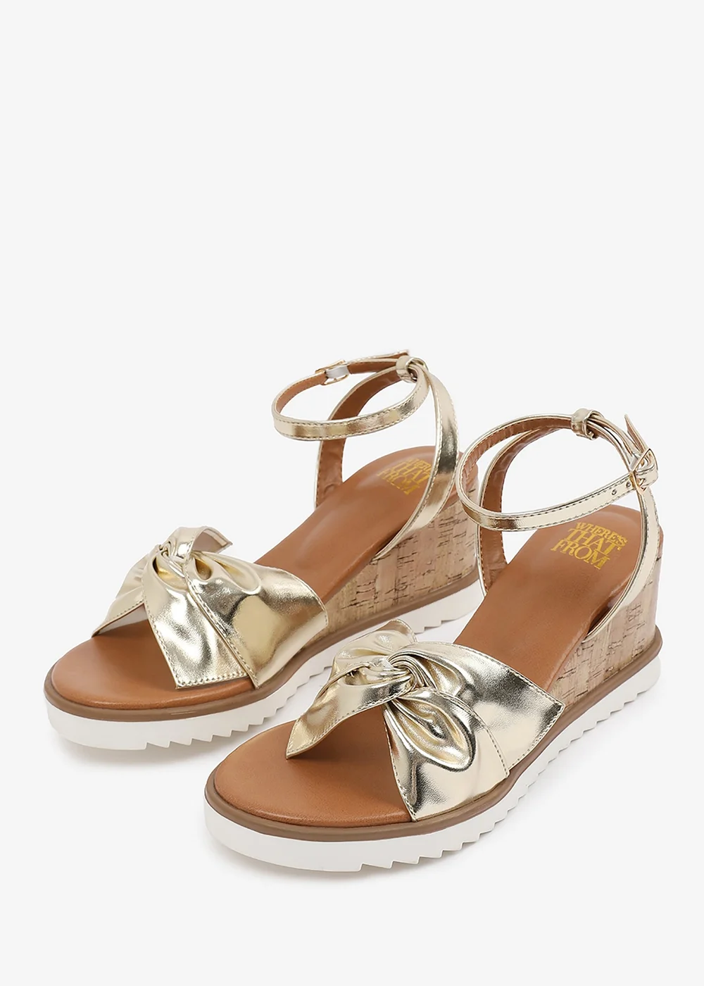 Where's That From Metallic Gold PU Katara Knot Detail Wedge Shoes - 6 Image 3