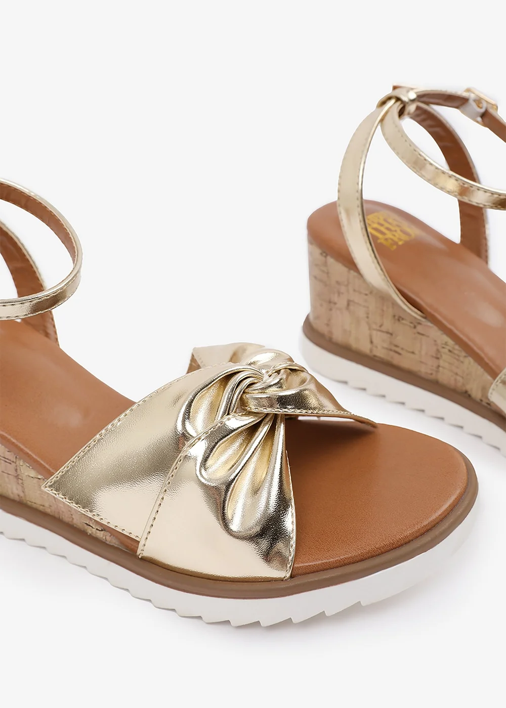 Where's That From Metallic Gold PU Katara Knot Detail Wedge Shoes - 6 Image 4