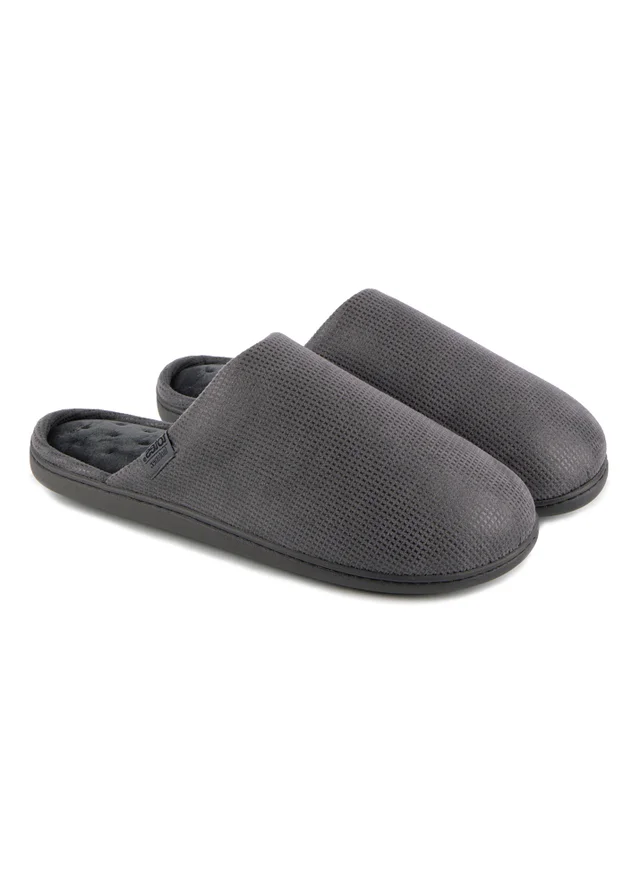 Totes Isotoner Grey Square Patterned Smart Mule Slipper