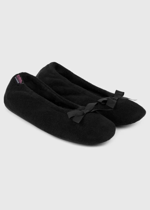 Totes Isotoner Black Terry Ballerina Slippers