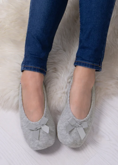 Totes Isotoner Grey Terry Ballerina Slippers - 5-6 Image 2