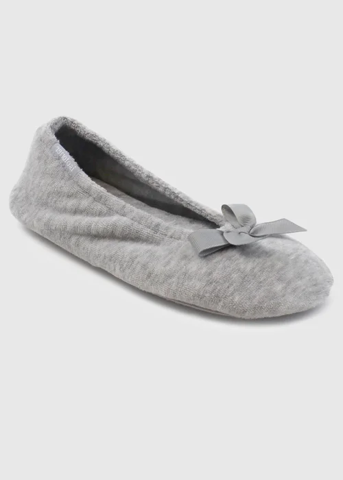Totes Isotoner Grey Terry Ballerina Slippers - 5-6 Image 3
