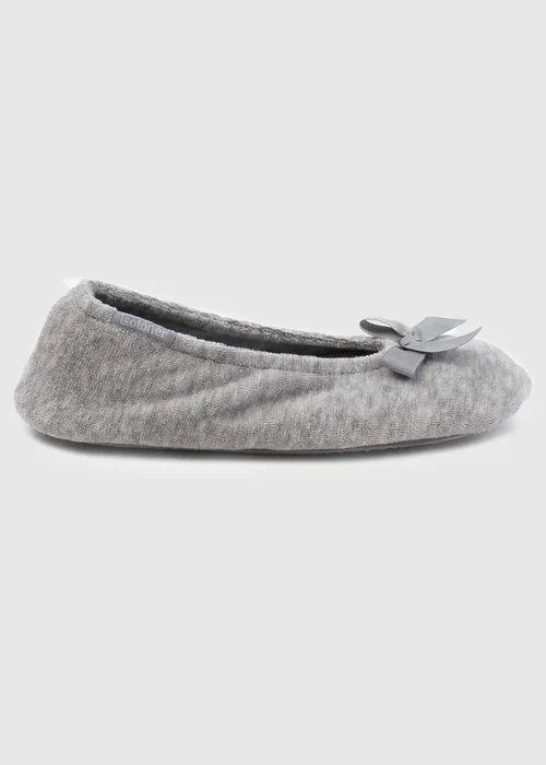 Totes Isotoner Grey Terry Ballerina Slippers - 5-6 Image 4